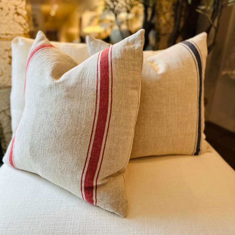 Marseille Pillow Cover - 22" x 22", Red/Natural Stripe