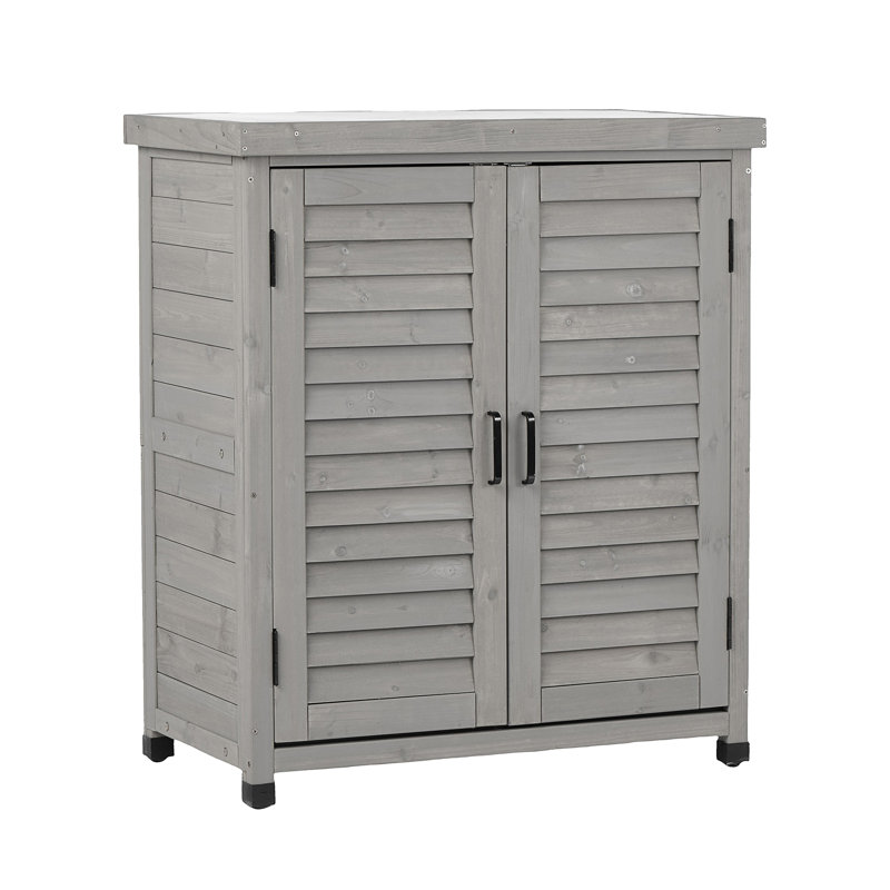 Banc de rempotage avec armoire de rangement et plateau de table en métal pour patio extérieur, Gris