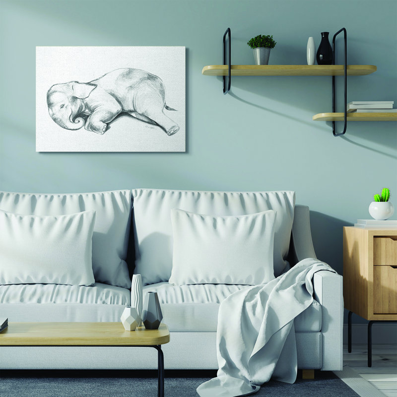 « jolie éléphant, dessin de couleur neutre à motif gris baby animal », impression, H 30 po x l 40 po, Toile tendue