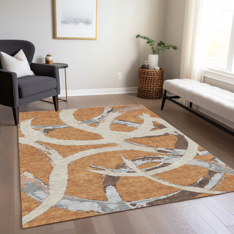 Copper 5' x 7' Machine Washable Synthetic Area Rug