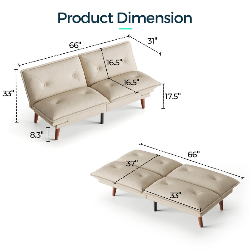 Canapé-lit futon convertible capitonné 66 po Serta, Beige Linen