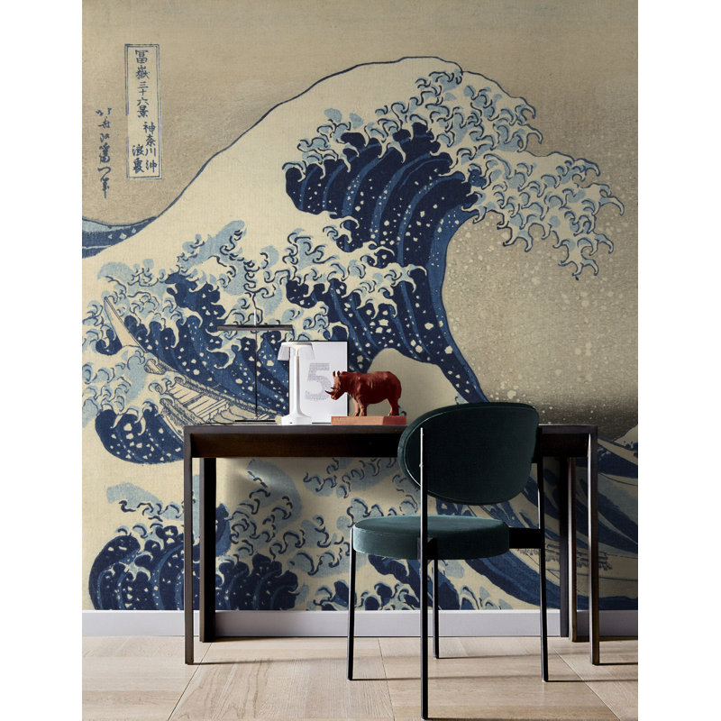 Murale de dessin de vagues rétro Meridan, L 150 po x L 98 po