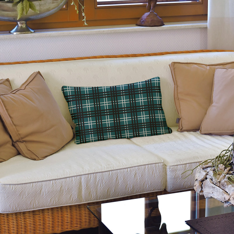 Housse de coussin et insert rectangulaires Luxury, Vert minuit / blanc / noir, Cuir / Suède