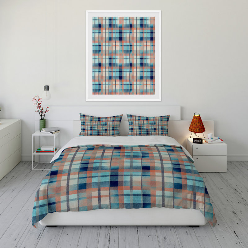 Polyester Twill Gingham Duvet Cover, King Duvet Cover + 2 King Pillowcases