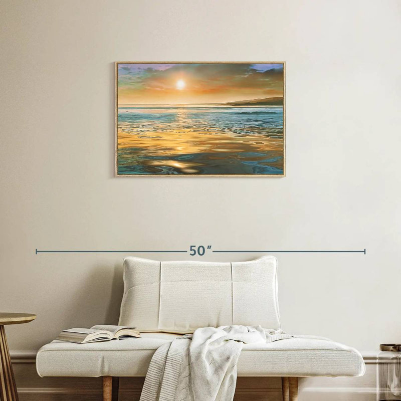 Calme du soir océan, Cadre flottant en bois naturel, 31 po x 21 po