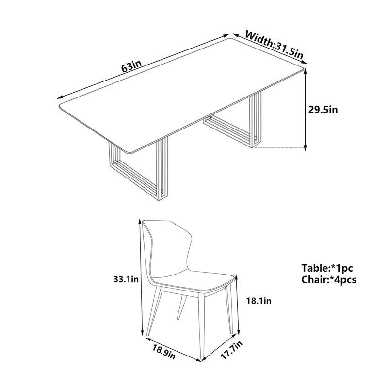Modern Rectangular Marble Dining Table, 29.5"H x 63"L x 31.5"W