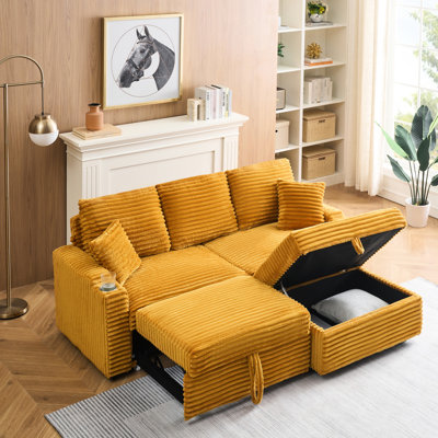 Chaise longue orange pliable en velours côtelé orange avec porte-gobelet et repose-pieds pour les fauteuils de 80 pouces dans le salon