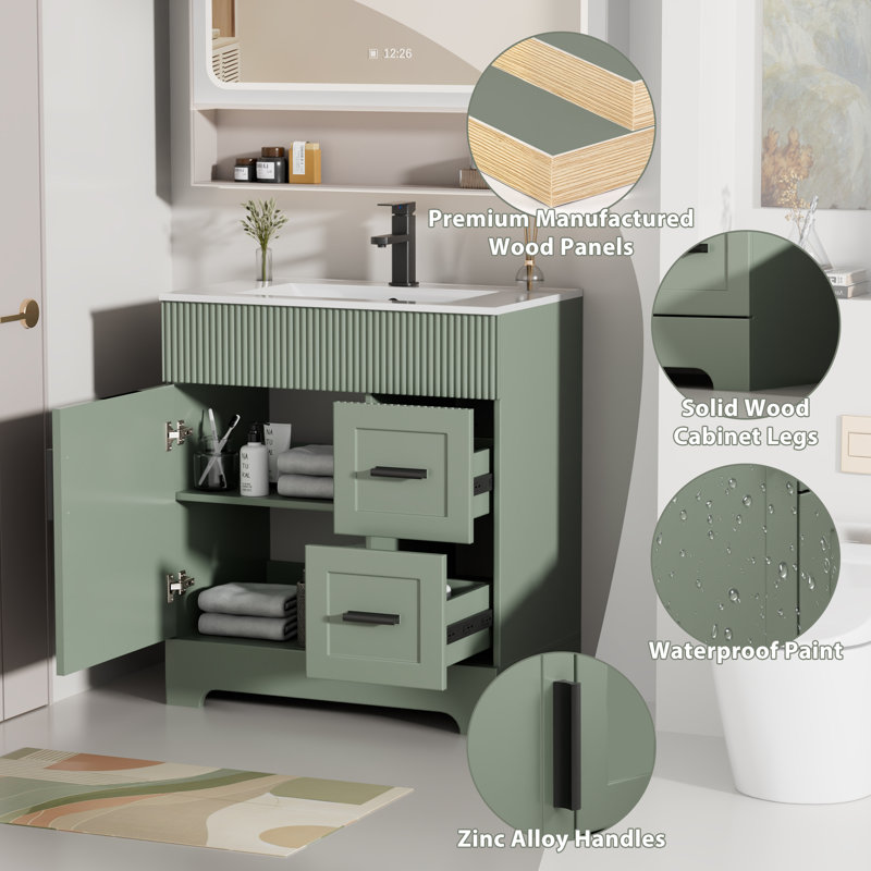 Breonica Wood 30" W Single Vanity Set, Vintage Green