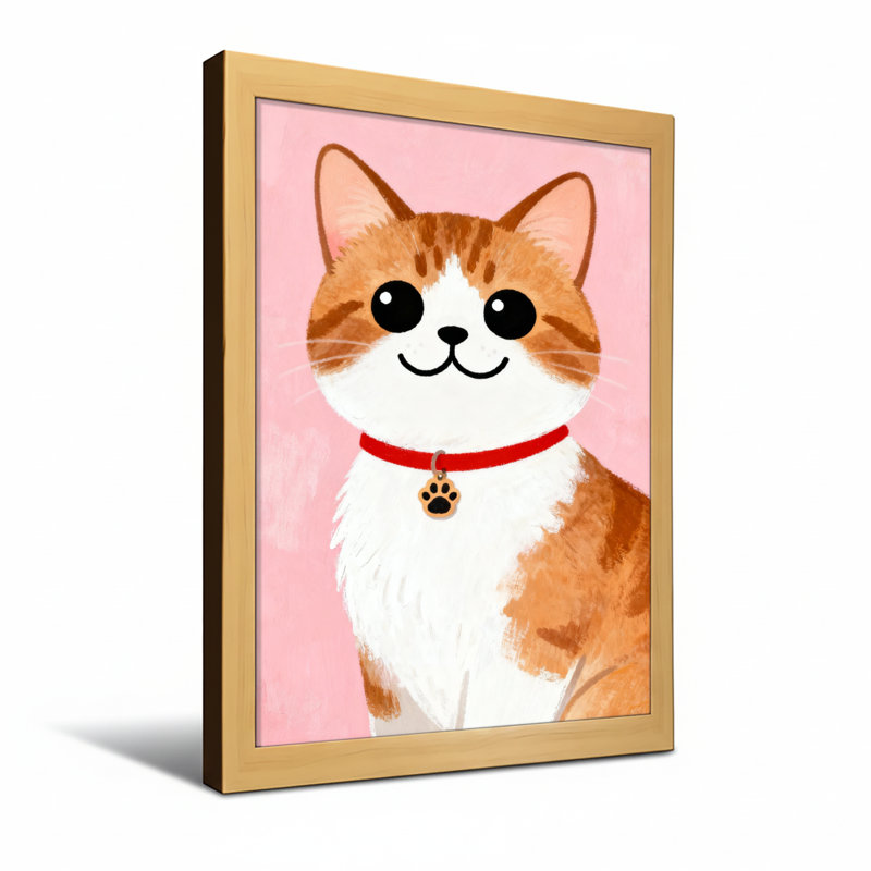 Animaux, chat mignon avec collier rouge et étiquette de patte, Toile tendue, Ne s’applique pas, H 18 po x l 12 po