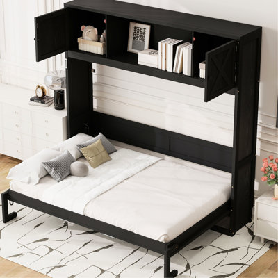 Black Full Size Bed Featuring 3 Storage Cabinets And Privacy Doors, Solid Pine Wood , Rustic Country Bedroom Piece Bed, For Books , Construction Of Space Solution