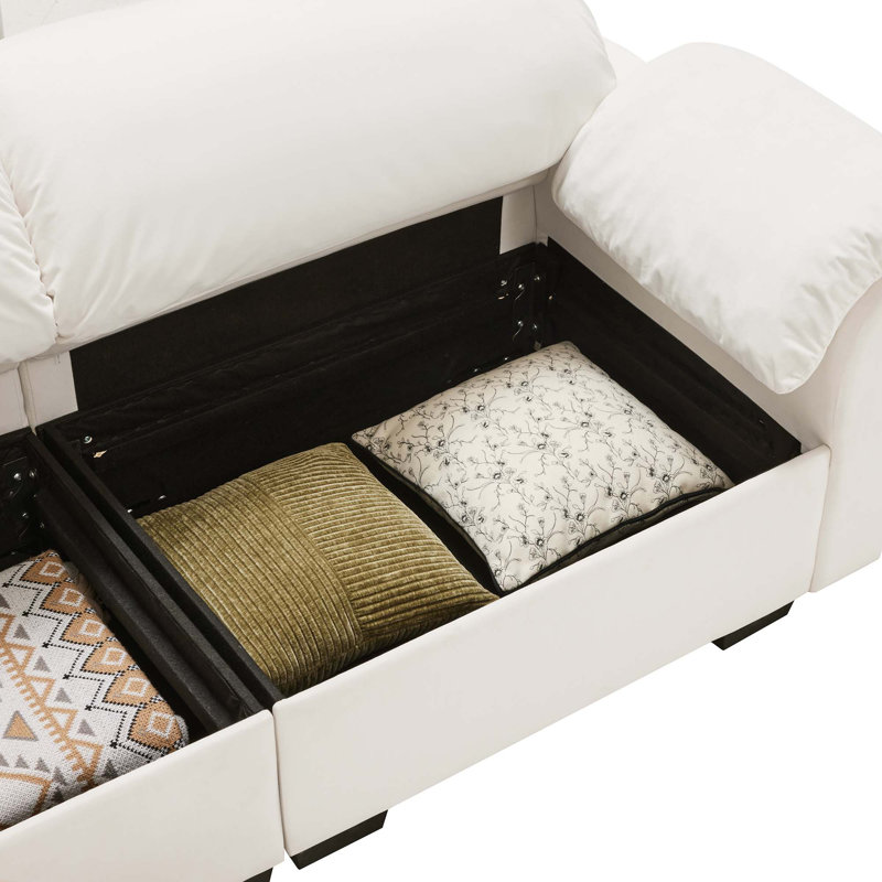 Grand canapé modulaire à assise profonde avec sièges de rangement, Velours blanc