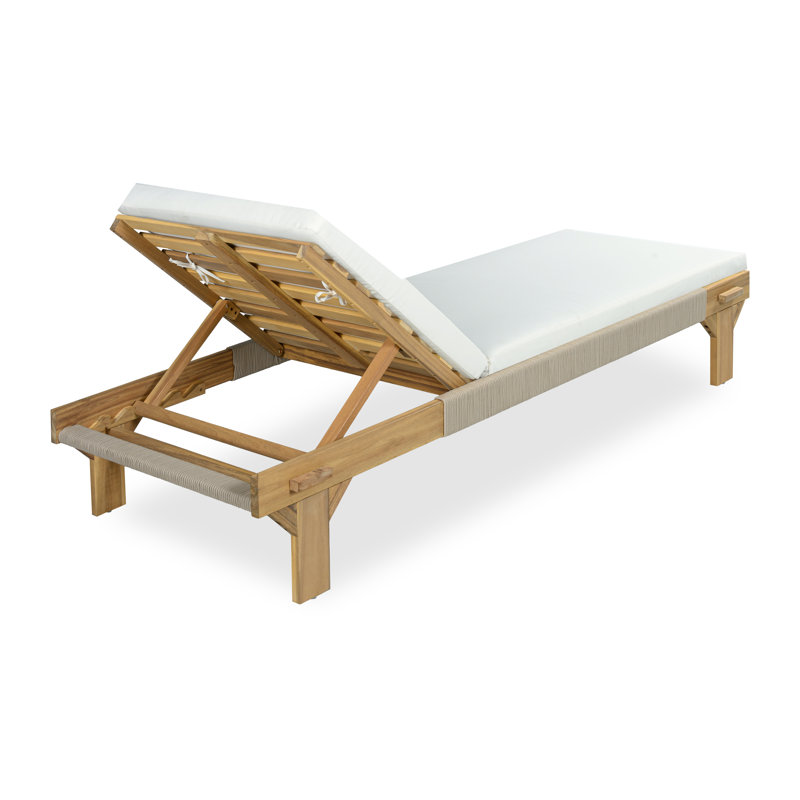 Méridienne d'extérieur en bois d'acacia moderne Cloven, Corde beige / teck clair, 2