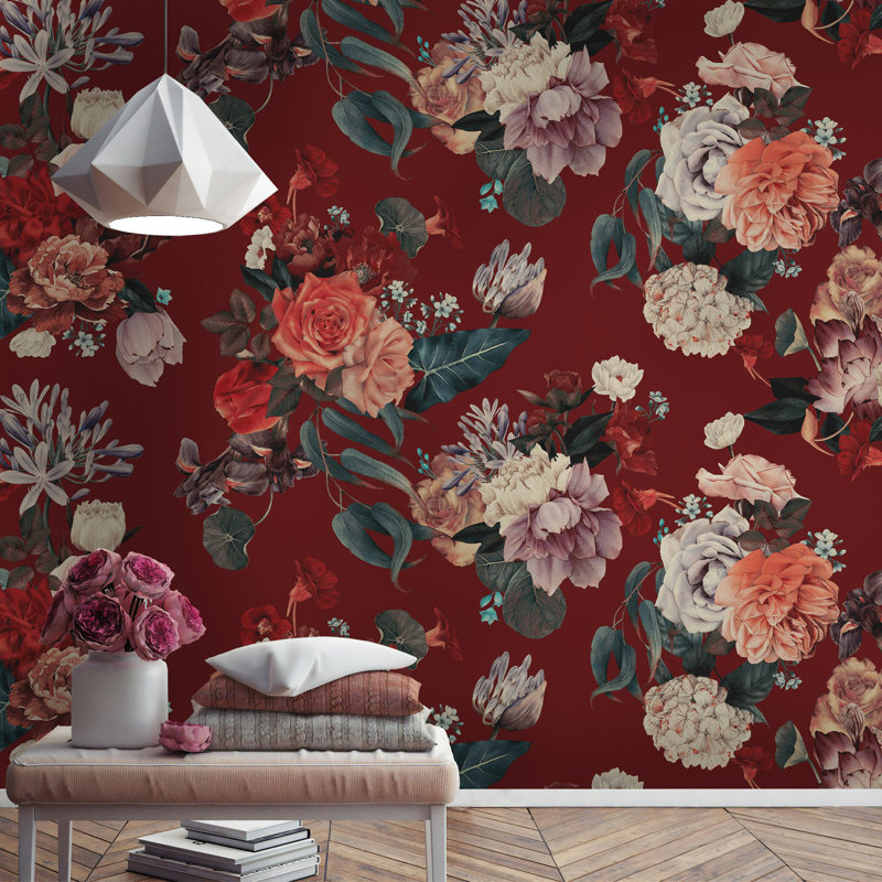 Papier peint amovible floral, L 75 po x l 112 po