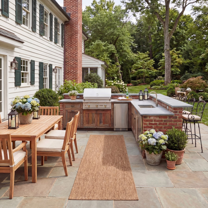 Beach House Area Indoor/Outdoor Area Rug In Brown, Runner 2'2" x 8'