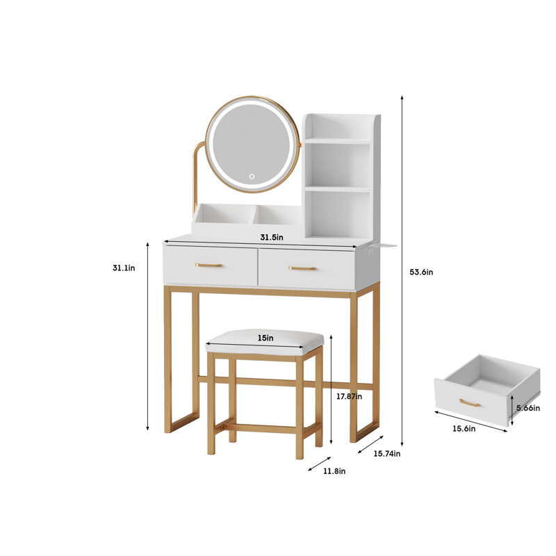 Coiffeuse Borach, Or/blanc