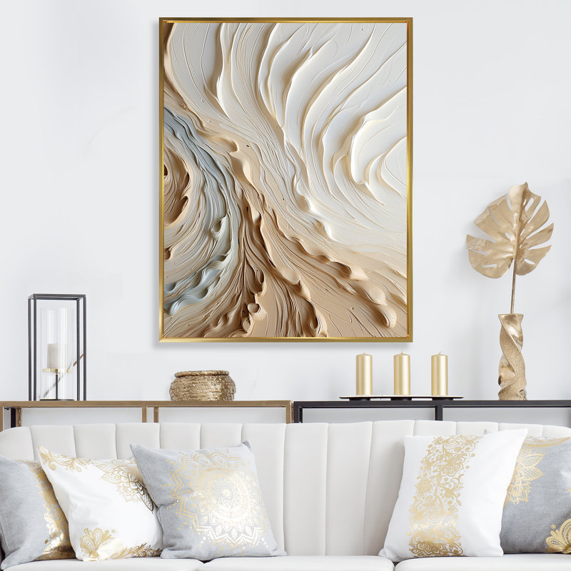 Reproduction d'art sur toile, blanc et or champagne III, Cadre flottant doré, H 44 po x l 34 po x P 1,5 po