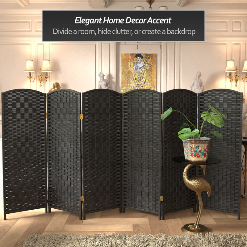 2 Ft. Tall Diamond Weave Fiber Room Divider - Dark Mocha - 8 Panel, 6, 4 ft, Black