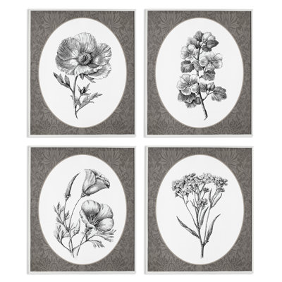 Ensemble de 4 giclées encadrées Ornate Blooms over Damask