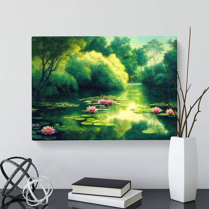XXX-H1022-WF-7783X Shimmering Water Lily Pond - Wrapped Canvas Print, 50cm H x 76cm W x 3cm D