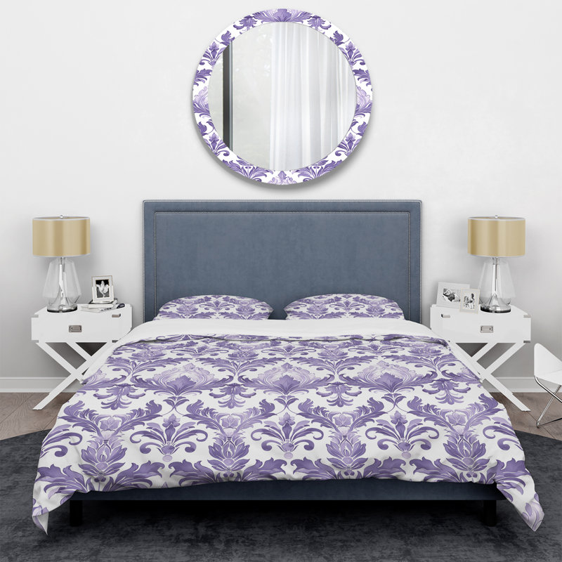 Ensemble de housse de couette transitionnel Lavender White Damask Bliss I, Housse de couette très grand et 2 très grandes t