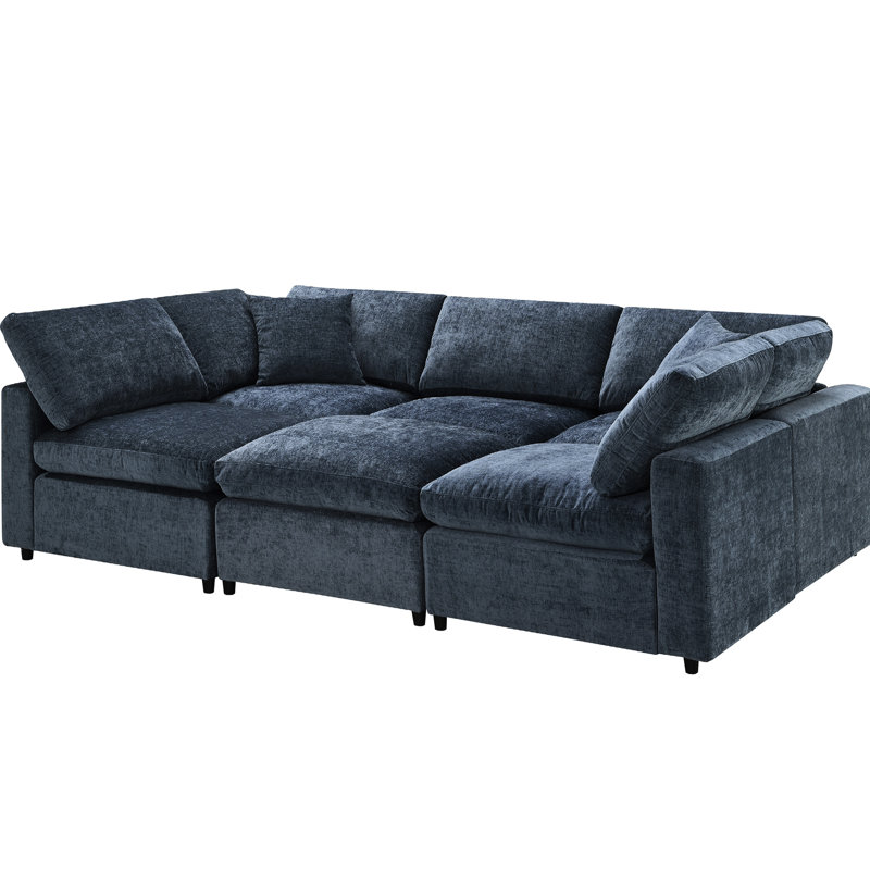 Canapé-lit modulaire en U, chenille modulaire à 6 places avec, pour le salon, Chenille bleu foncé