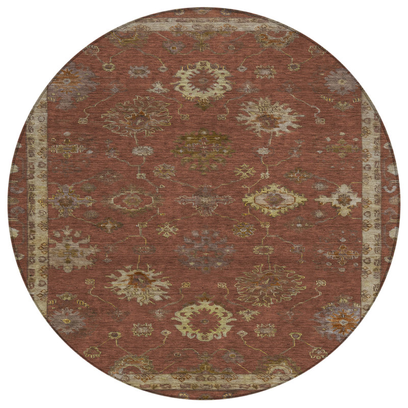 Machine Washable Indoor/Outdoor Xhevrie Paprika Rug, Round 8'