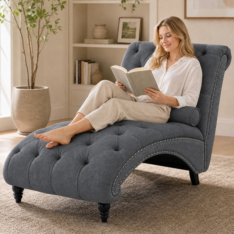 Chaise de lecture 50 po rembourrée et ergonomique, Gris