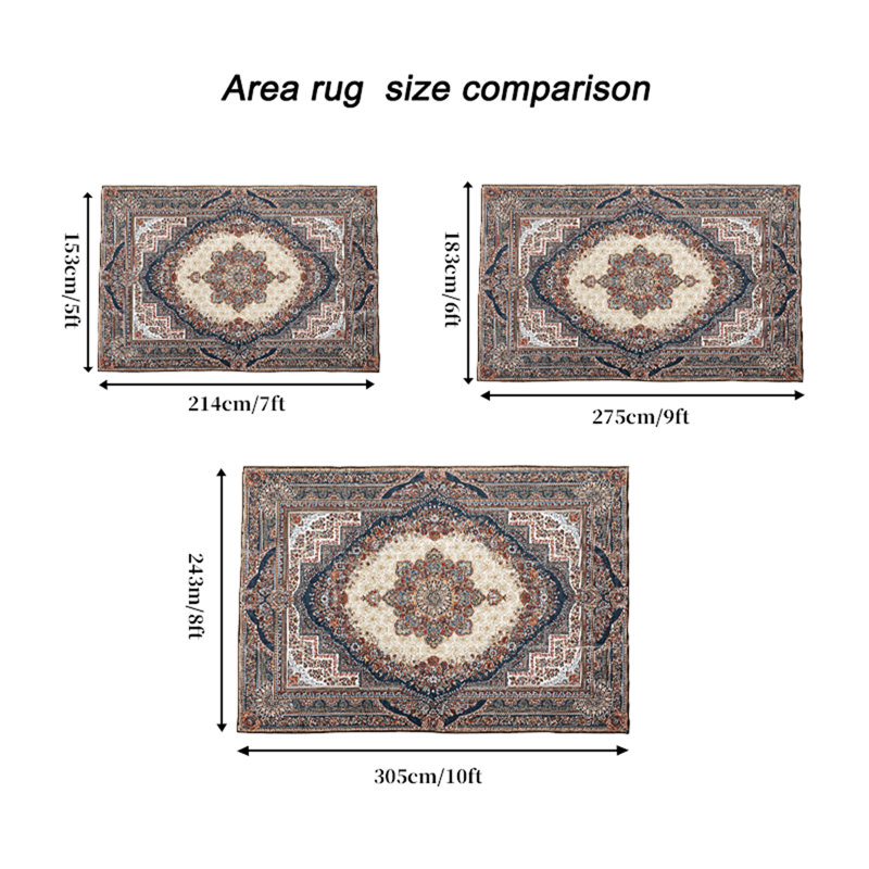 Area Rug,  Vintage Bohemia Large Persian Non-Slip Washable Rug For Living Room Kitchen Bedroom Living Room Flower Design Reddish Brown