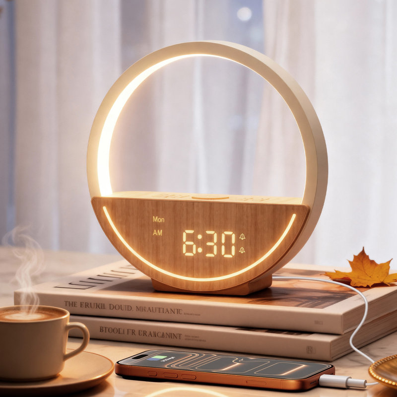 Réveil matin Sunrise, Natural Wood