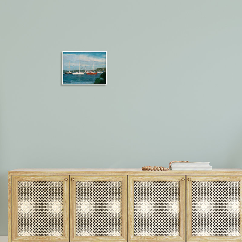 Voilier, flotte, océan, eau, distance, collines, giclée, ensemble d'art texturé par Stephen Calcasola, L 14 po x H 11 po