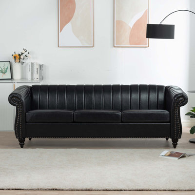 Mccrea 84"" Faux Leather Rolled Arm Chesterfield Sofa, Modern Sofa Couch -  Alcott HillÂ®, 80C87A1C5FC94F938291CFF4BCFACD3C