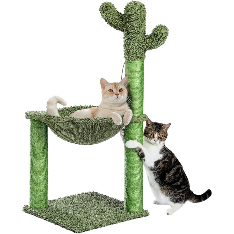 33'' Cactus Cat Tree With Hammock, Scratching Posts, And Play Ball, Perfect For Small And Medium Cats, Indoor Cat Furniture