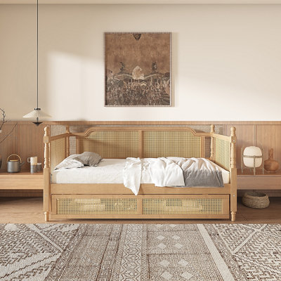 Rattan Twin Size Daybed With 2 Drawers