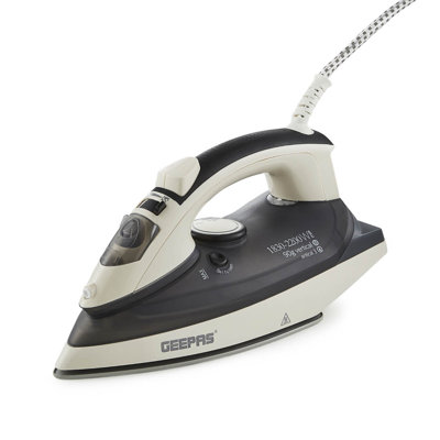 GEEPAS Steam Iron | Clothes Dry & Steam Press | 45s Fast Heat-Up, Vertical Steaming | Ceramic Soleplate & Adjustable Temperature | 320ml Water Tank with 0.7g/Steam Output | 2 Year Warranty 2200W Grey
