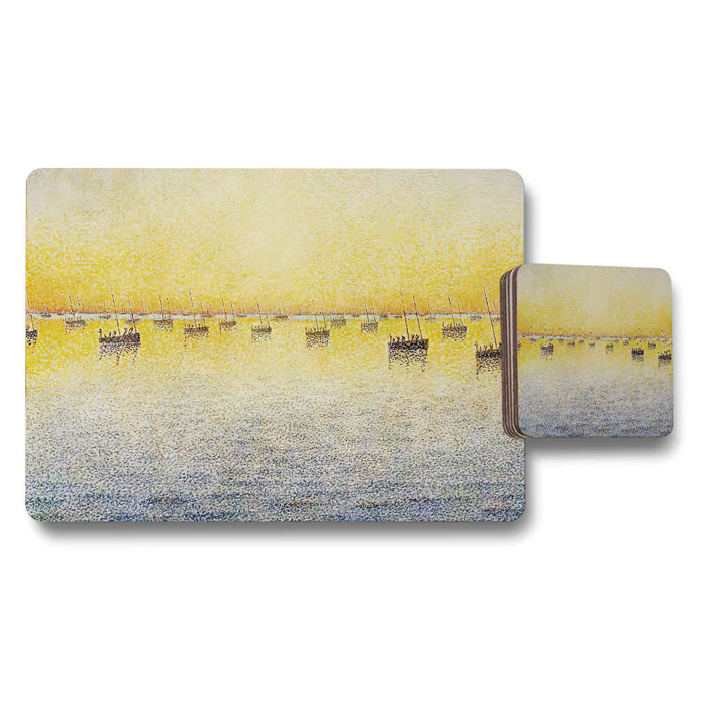 Sunset Harbor Coastal Boat Placemat And Coaster Set