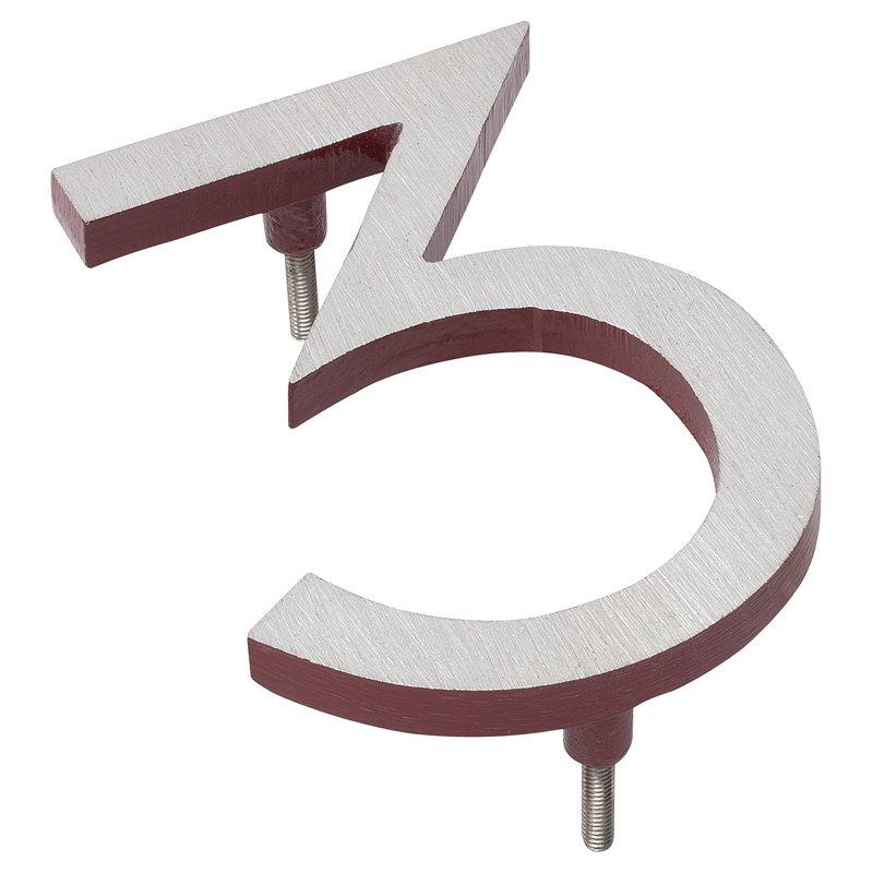 Numéro de maison à fixation flottante 10 po, Nickel satiné / rouge brique, 3