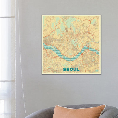Seoul Retro Urban Blueprint Map by Hubert Roguski - Wrapped Canvas Print