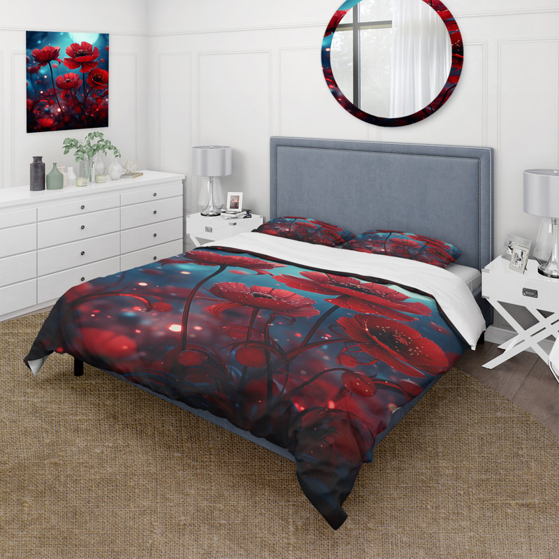 Ensemble de housse de couette Ruby Red Poppy Moonlight - Poppies, Housse de couette pour très grand lit
