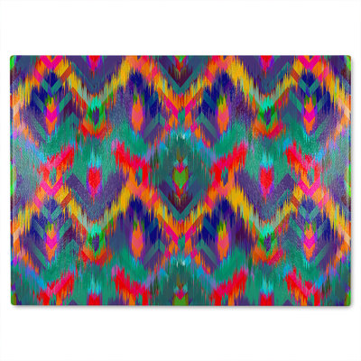 Abstract Ethnic Ikat Pattern Glass Chopping Board