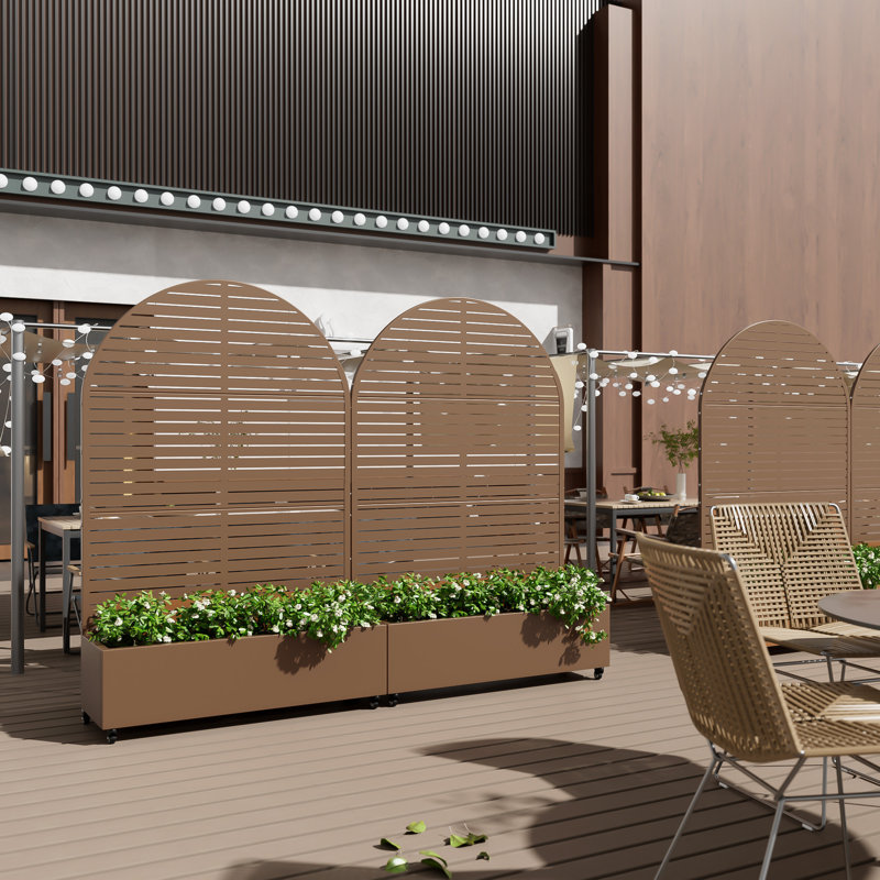 Lit de jardin en métal avec treillis et roues, H 72 po x l 47 po x P 16 po, Brun