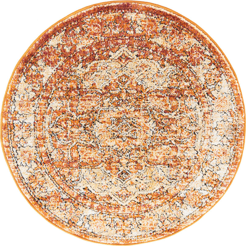 Tapis traditionnel orange Marjelle, Rond 3 pi 3 po