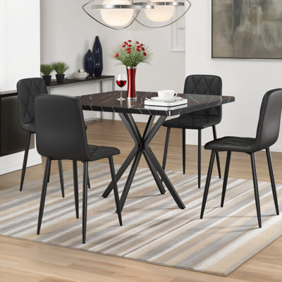 5Pcs Square Dining Table Set for 4, Faux Marble Top and 4 Space-Saving Armless Chair -  Mercer41, 875ED978DC484ECFB0D7060AFBAD3530