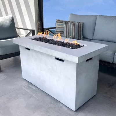 Foyer de table en béton H 25 po x l 42 po, extérieur moderne, jardin à structure de flamme réglable, bouton-poussoir