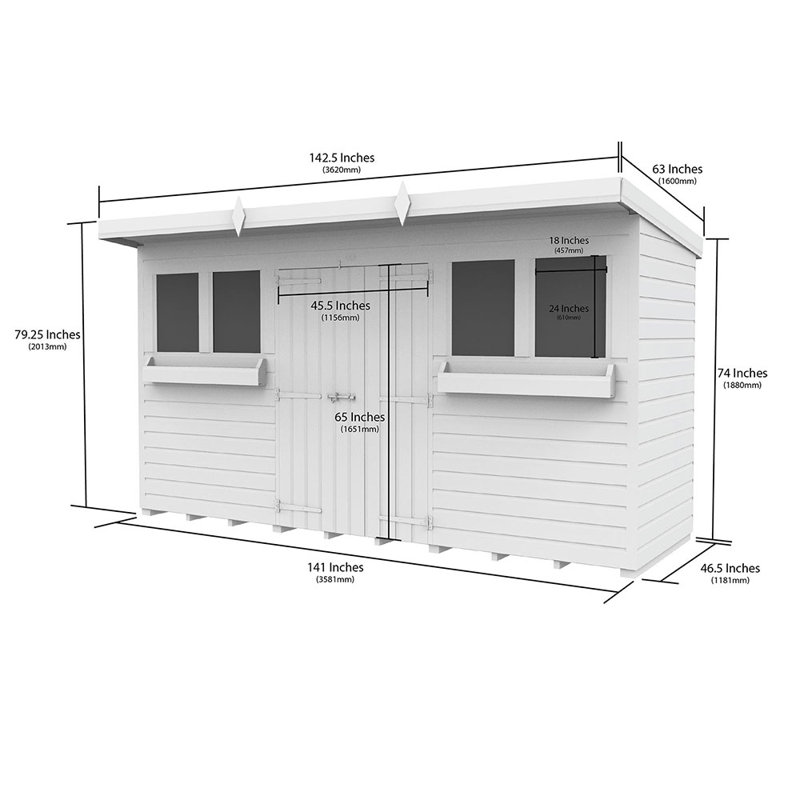 Pent Summer Shed,  12ft x 4ft