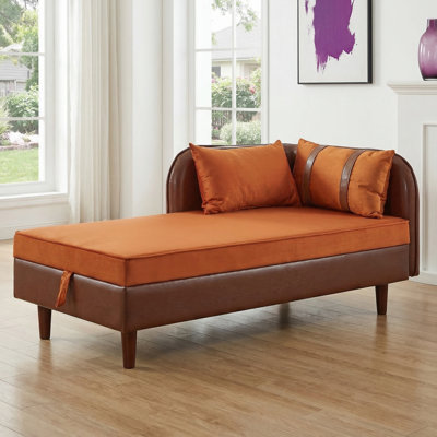 Storage Upholstered Chaise Lounge with Solid Wood Frame & Lift-Up Seat Cushion Hidden Storage, Lounge Sofa Chair with PU Leather & Velvet Upholstery