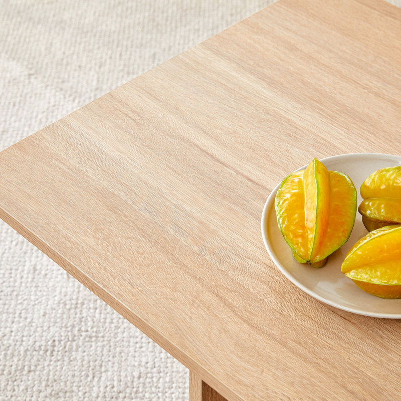 Minimalist Rectangular MDF Coffee Table, Natural Wood
