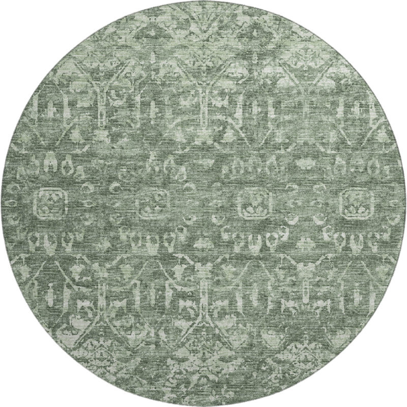 Premium Machine Washable Mayfield AMF40 Oriental Rug, Green, 8' Round