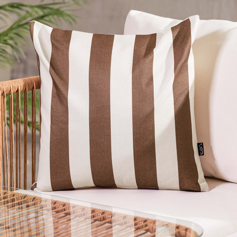 Indoor / Outdoor Square Cushion, Chocolate/White Striped
