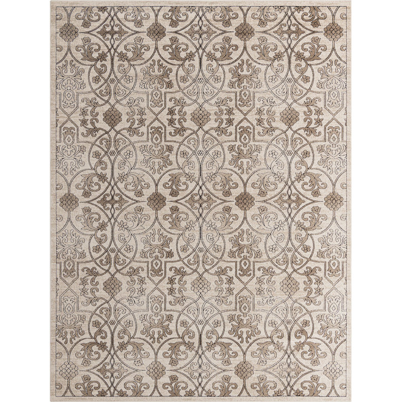 Dathon Floral Area Rug in Bone, Rectangle 9' x 12'