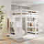 Lit mezzanine avec garde-robe intégré, tablettes, escalier de rangement et lumière DEL, lit blanc pour enfants-794185976
